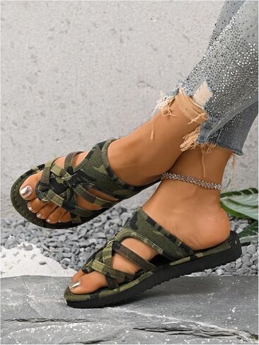 Gorglitter النسائية Camo Strappy Sandals التمويه الممولة ، فليب ، يتخبط in Saudi Arabia