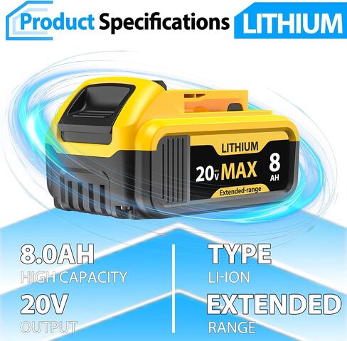 20V 8000mAh High Capacity Lithium-ion Replacement for Dewalt 20V Max Battery Set, Perfectly Compatible with Dewalt 20 Volt Cordless Power Tools Including DCB200, DCB201, DCB204 in Saudi Arabia