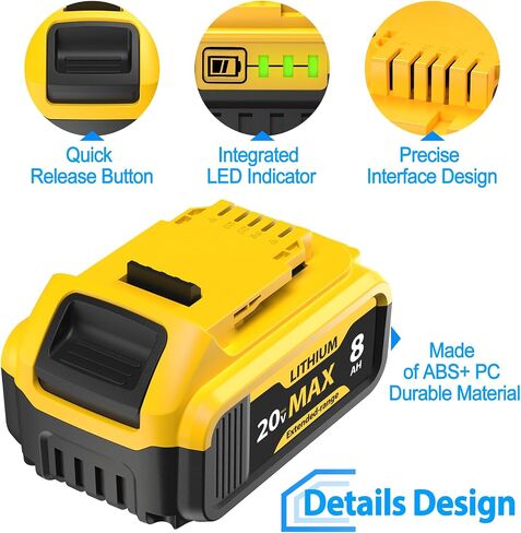 20V 8000mAh High Capacity Lithium-ion Replacement for Dewalt 20V Max Battery Set, Perfectly Compatible with Dewalt 20 Volt Cordless Power Tools Including DCB200, DCB201, DCB204 in Saudi Arabia