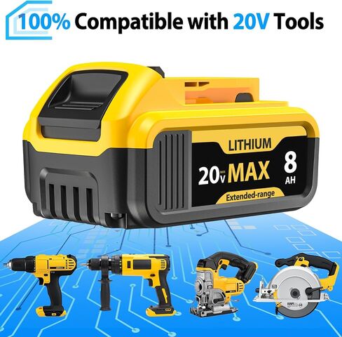 20V 8000mAh High Capacity Lithium-ion Replacement for Dewalt 20V Max Battery Set, Perfectly Compatible with Dewalt 20 Volt Cordless Power Tools Including DCB200, DCB201, DCB204 in Saudi Arabia