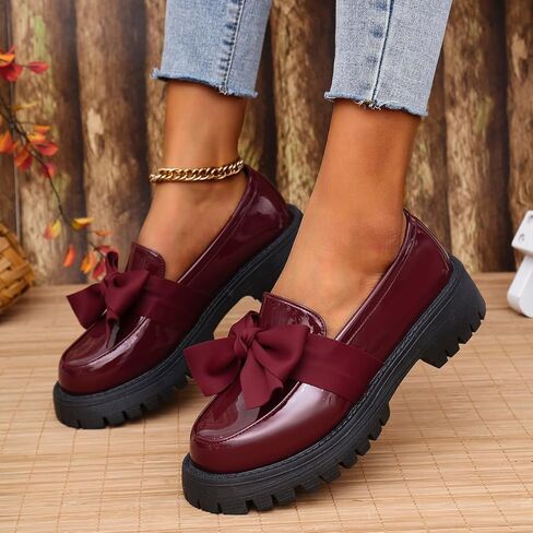 Women's Bow Platform Loafers - Spring Slip-On Chunky Heel Shoes for Business Casual, Office Work & Everyday Wear in Kuwait