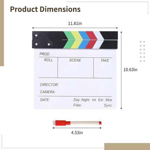 clapboard كبيرة الأفلام الخشبية مع إيراسي جاف ، 4 علامات قابلة للمسح ، 11.8 × 10.6 بوصة قائمة المخرج للأفلام والتصوير الفوتوغرافي والديكور المنزلي in Saudi Arabia
