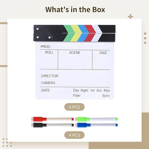 clapboard كبيرة الأفلام الخشبية مع إيراسي جاف ، 4 علامات قابلة للمسح ، 11.8 × 10.6 بوصة قائمة المخرج للأفلام والتصوير الفوتوغرافي والديكور المنزلي in Saudi Arabia