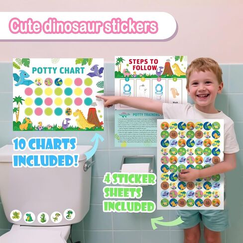 Potty Training Chart with Dinosaur Reward Stickers & Reusable Magic Color-Changing Stickers for Boys - Interactive Toilet Training Chart with Reward Chart for Kids (Dinosaur) in Saudi Arabia