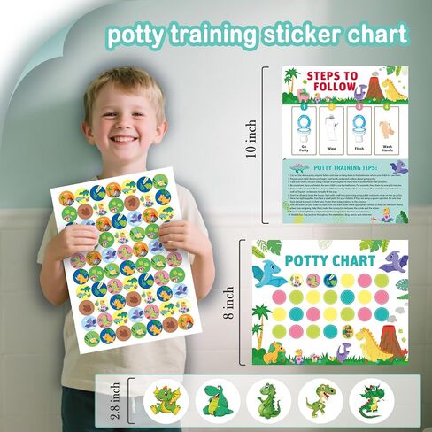 Potty Training Chart with Dinosaur Reward Stickers & Reusable Magic Color-Changing Stickers for Boys - Interactive Toilet Training Chart with Reward Chart for Kids (Dinosaur) in Saudi Arabia