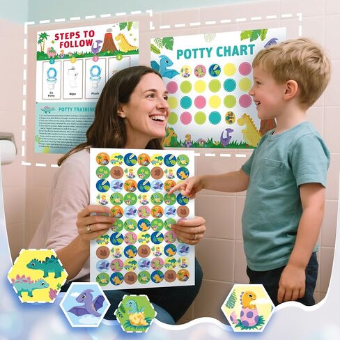 Potty Training Chart with Dinosaur Reward Stickers & Reusable Magic Color-Changing Stickers for Boys - Interactive Toilet Training Chart with Reward Chart for Kids (Dinosaur) in Saudi Arabia