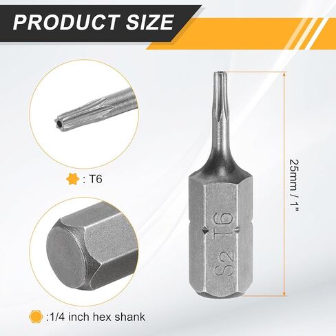 Harfington 5pcs T6 Torx screwdriver بت 1/4 "Hex Shank 25mm/1" S2 Steel Star 6 Point Hex Security Security Screw Bits with Hole for Impact in Saudi Arabia