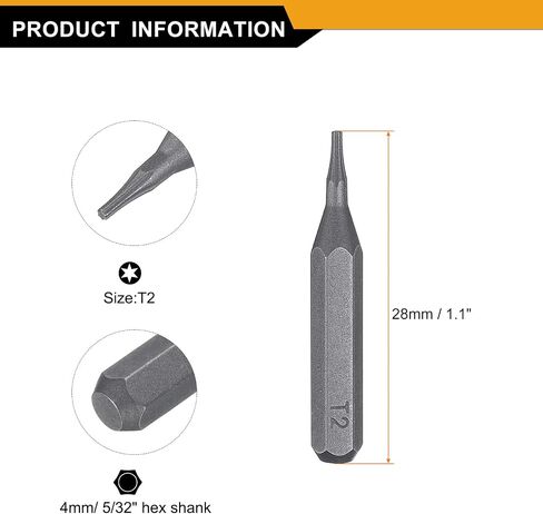 HARFINGTON 3pcs T2 Torx Screwdriver Bit 5/32" Hex Shank 28mm Length Magnetic Star 6 Point Head Hex Bits S2 Steel Screw Driver Bit for Electric Manual Screwdrivers Precision Repair in Saudi Arabia
