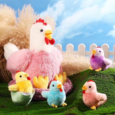 Skylety 9.84 في ألعاب الدجاج القطيفة بيض الدجاجة مع بطن انغلق، بيت الدجاجة وصغار الأطفال الصغار حيوان محشو بالدجاج لعيد الميلاد وعيد الفصح لوازم الحفلات (نمط حيوي) in Saudi Arabia