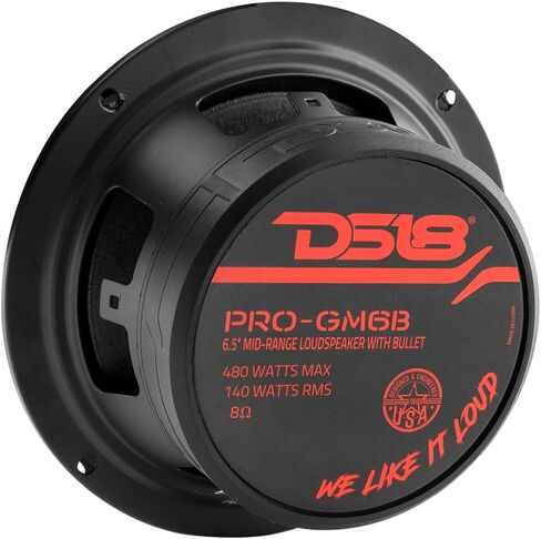 DS18 PRO-GM6.4B Loudspeaker - 6.5", Midrange, Red Aluminum Bullet, 480W Max, 140W RMS, 4 Ohms - Premium Quality Audio Door Speakers for Car or Truck Stereo Sound System (1 Speaker) in Kuwait