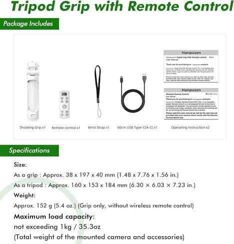 Hanpusen Tripod لكاميرا Sony ، قبضة إطلاق النار اللاسلكية مع إصدار مصراع-حامل ثلاثي القوائم مع جهاز تحكم عن بعد قابل لإعادة الشحن لـ ZV-E10/ZV-1/ZV-1F/A6400/A6700/A6100/A7 IV/RX0 II/FX3 ، استبدال GP-VPT2BT in Kuwait