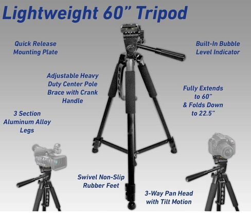 60" Inch Tripod for Canon EOS 70D 77D 80D 90D Rebel T8i T7 T7i T6i T6s T6 SL2 SL3 DSLR Cameras in Saudi Arabia
