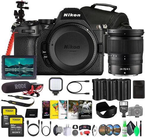 كاميرا Nikon Z5 II بدون مرآة مع عدسة 24-70 مم f/4 s | إطار كامل ، فيديو 4K UHD ، التثبيت (1687) + ميكروفون + 2 × 64GB بطاقة + 2 x EN-EL15C البطارية + برامج الصور + مصباح LED + المزيد in Saudi Arabia