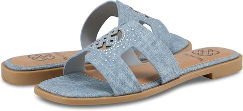 Daisy Fuentes Women's Slip-On Sandals Zain – Comfortable Design in Denim Blue and Linen White, Sizes 6-10 in Saudi Arabia