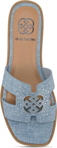 Daisy Fuentes Women's Slip-On Sandals Zain – Comfortable Design in Denim Blue and Linen White, Sizes 6-10 in Saudi Arabia