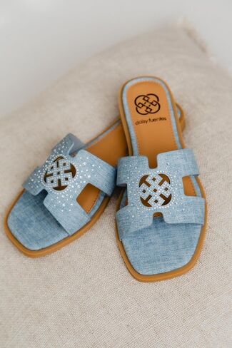 Daisy Fuentes Women's Slip-On Sandals Zain – Comfortable Design in Denim Blue and Linen White, Sizes 6-10 in Saudi Arabia