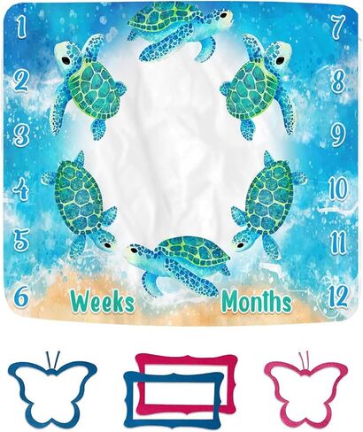 سلحفاة معلمة بطانية البحر الأزرق حياة الطفل بطانية الشاطئ هدية حديثي الولادة مع أشهر الأسبوع حقيبة تقويم 60x40in btyhfh046 in Kuwait