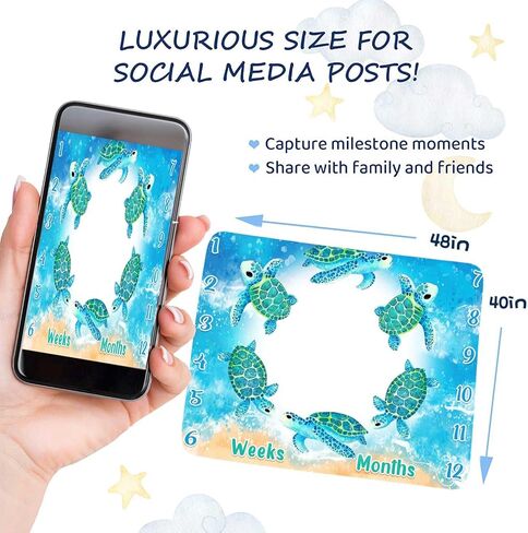 سلحفاة معلمة بطانية البحر الأزرق حياة الطفل بطانية الشاطئ هدية حديثي الولادة مع أشهر الأسبوع حقيبة تقويم 60x40in btyhfh046 in Kuwait