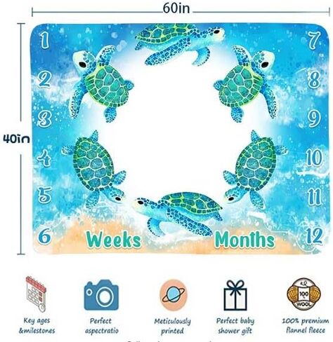 سلحفاة معلمة بطانية البحر الأزرق حياة الطفل بطانية الشاطئ هدية حديثي الولادة مع أشهر الأسبوع حقيبة تقويم 60x40in btyhfh046 in Kuwait