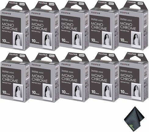 Fujifilm Instax Mini Monochrome Film (100 تعرض) حزمة مع قطعة قماش لتنظيف الألياف الدقيقة in Saudi Arabia