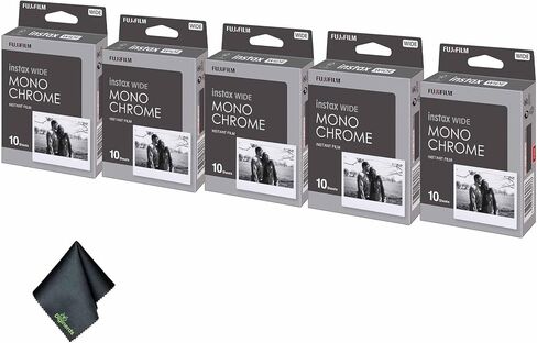 FUJIFILM INSTAX Wide Monochrome Instant Film (50 Exposures) Bundle with Microfiber Cleaning Cloth in Saudi Arabia
