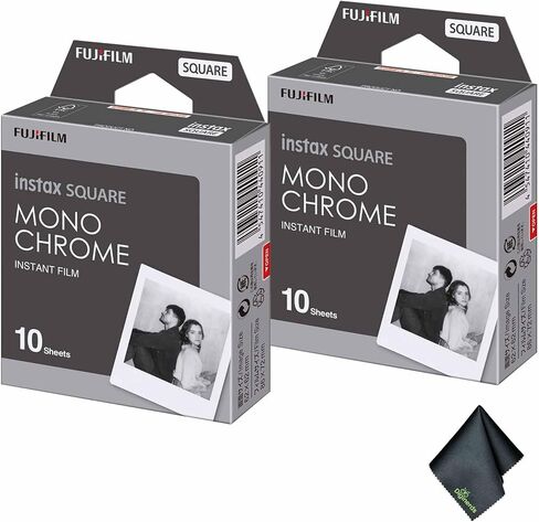 Fujifilm Instax Square Monochrome Film (20 تعرض) حزمة مع قطعة قماش لتنظيف الألياف الدقيقة in Saudi Arabia