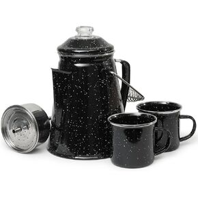 Classic Enamel Coffee Percolator (Black, 12 Cup) — The Original Camping Coffee Maker — Essential for the Campsite Brewmaster – Camping Coffee Percolator