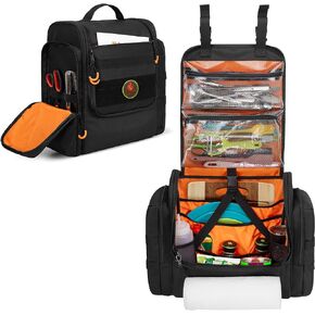 Large Tactical Camping Kitchen Organizer, Hanging Cookware Storage Bag with Paper Towel Holder & Multi Pockets, Portable Camp Utensil Organizer for Outdoor BBQ Cooking Essentials, Bag Only