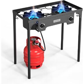 ROVSUN 2 Burner Outdoor Propane Gas Stove 150,000 BTU High Pressure Stand Cooker for Backyard Cooking Camping Home Brewing Canning Turkey Frying, 20 PSI Regulator