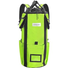Arborist Rope Storage Bag Tree Climbing Rock Rope Bucket Backpack Rope Storage Bag Large Capacity 1680D Thicken Nylon Material with Hand Straps, Side Pockets - Neon Green