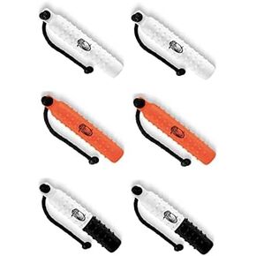 Dog Bumpers - 6X 2-Inch Weighted Plastic Retrieving Dummies with Throw Ropes - 2 White, 2 Orange, and 2 Black/White - Essential Training Gear for Dog Retrieval