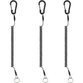 Retractable Safety Coiled Lanyard, 3 PCS Heavy Duty Steel Wire Coiled Key Lanyard with Aluminium Alloy Clip and Key Rings Kayak Fishing Lanyard Clips Hand Tool Lanyard for Pliers Boating