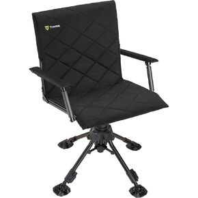 TIDEWE Hunting Chair with Seat Cover, 360 Degree Silent Swivel Blind Folding Chair, 4 Legs Adjustable Height Hunting Seats with Armrest, Portable Comfortable Stable Ground Hunting Chair