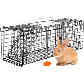 Live Animal Trap Cage, 32" X 12" X 12.5" Catch and Release, Humane Live Trap Cage Indoor & Outdoor Foldable Live Trap for Raccoons,Groundhogs, Stray Cats,Squirrels, Rabbits, woodchucks