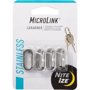 Nite Ize MicroLink Carabiner, Stainless Steel Mini Key Rings for Keys Fobs MultiTools and More, 4 Pack