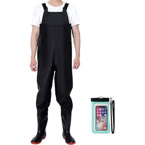 Fishing Chest Waders and Waist Wader Pants for Men, Waterproof PVC Lightweight Bootfoot Black Insulated Wading