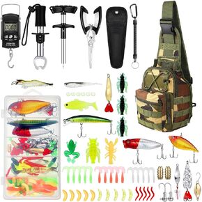Sosation 134 Pcs Fishing Tool Kit Fishing Pliers Kit Fishing Gear and Equipment Include Fish Hook Remover, Fishing Lures, Lip Gripper, Fish Weigh Scale