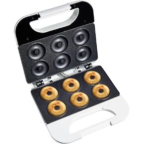 COOK WITH COLOR Mini Donut Maker: Craft Colorful Treats with 750W, Non-Stick Plates, Easy-to-Clean, Cool-Touch Handle, Skid Resistant Feet; Makes 6 Doughnuts for Kid-Friendly Delights, Black