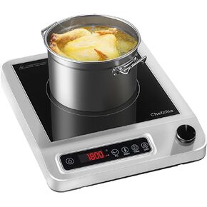 Upgraded Stainless Steel Induction Cooktop, Portable 1800W Commercial Induction Countertop Burner, Precision Temperature Control, Induction Cooktop Heater, 24-hour Timer, LED Screen