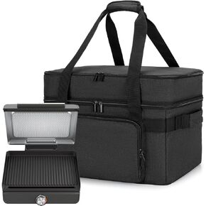 LUXJA Indoor Grill Carrying Bag with Bottom Pad Compatible for Ninja Sizzle GR101 Smokeless Grill, Double Layer Electric Grill Bag with Plates Section (Bag Only), Black
