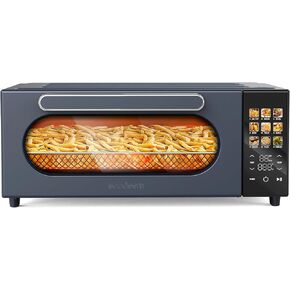 SEEDEEM 10-in-1 Air Convection Toaster Oven, 15L Convection Toaster Oven Cooker with Color LCD Display and Touch Screen, Toaster, Air Fryer, Dehydrate, 4 Accessories Included, 1800W, Silver