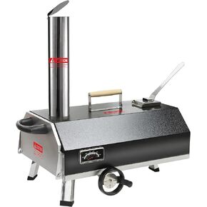 Pizza Oven Outdoor, 12inch Semi-Automatic Rotatable Pizza Ovens, Portable Stainless Steel Wood Fired Pizza Oven Pizza Maker with Built-in Thermometer Pizza Cutter Carry Bag(Silver half-round)