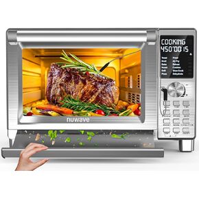 Nuwave Bravo XL Pro Air Fryer Toaster Oven, Improved 100% Super Convection, Quicker & Crispier Results, 112 Foolproof Presets, Multi-Layer Even Cooking, 50-500F, Smart Probe, 30QT, Stainless Steel