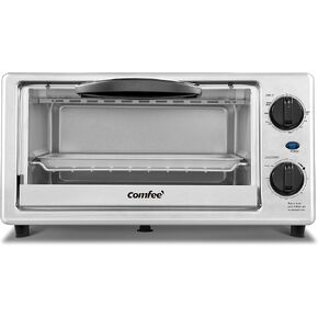 COMFEE Toaster Oven Countertop, 4-Slice, Compact Size, Easy to Control with Timer-Bake-Broil-Toast Setting, 1000W, Stainless Steel, CFO-BC10(SS)