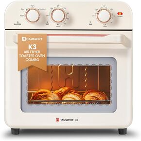 Hauswirt Air Fryer Toaster Oven Combo K5M, Rotisserie Oven 26.5QT, Convection Oven Countertop with Grill Rotisserie Kit 1600W, 200°F - 450°F, Non-Stick,White