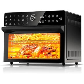 32QT Extra Large Air Fryer, Toaster Oven Air Fryer Combo, 360°Hot Air Circulation for Healthier Food, 1800W Preset Dual Cook, 13"Pizza Cooking, 20-in-1 Double-Rack Oven, 7-Accessory, Transparent Door