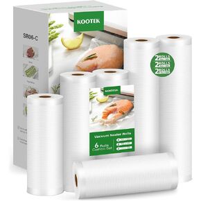 Kootek Vacuum Sealer Bags for Food, 6 Rolls for Custom Fit Food Storage, Meal Prep or Sous Vide, 11"x10'(2 Rolls), 8"x10'(2 Rolls), and 6"x10'(2 Rolls) Commercial Grade Vacuum Seal Freezer Bags Rolls
