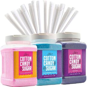 The Candery Cotton Candy Floss Sugar (3-Pack) Includes 100 Premium Cones (3-Pack 46oz with 100 Cones)