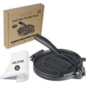 ماكينة ضغط التورتيلا من الحديد الزهر مقاس 20.32 سم، صانع تورتيلا الدقيق والشاباتي روتي، ماكينة صنع الكساديلا شديدة التحمل مع 100 قطعة من ورق البرشمان in Kuwait