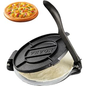 VEVOR Tortilla Press, 10 Inch Tortilla and Roti Maker, Cast Iron Heavy Duty Tortilladora Press, Pre-Seasoned Pataconera Maker with 100 Pcs Parchment Paper, Dough Maker for Flour Tortilla, Tawa, Silver